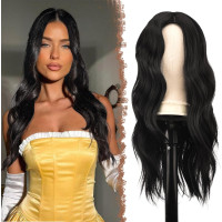 Довгі чорні перуки FESHFEN для жінок 22 дюйми, перуки природного вигляду синтетичні, натуральний чорний (0120)