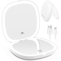 Зеркало для макияжа WOBSION BM-2320B-2 с подсветкой и увеличением, складное зеркало для сумки, подарок, белый (0042)