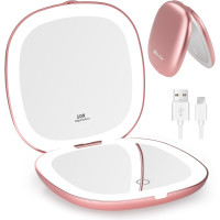 Зеркало для макияжа WOBSION BM-2320B-2 с подсветкой и увеличением, сложное зеркало для сумки, подарок, розовое золото (0043)