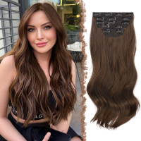 Нарощування волосся FESHFEN на заколках, м'яке синтетичне нарощування волосся для жінок, 20 дюймів, коричневий та каштановий (0110)