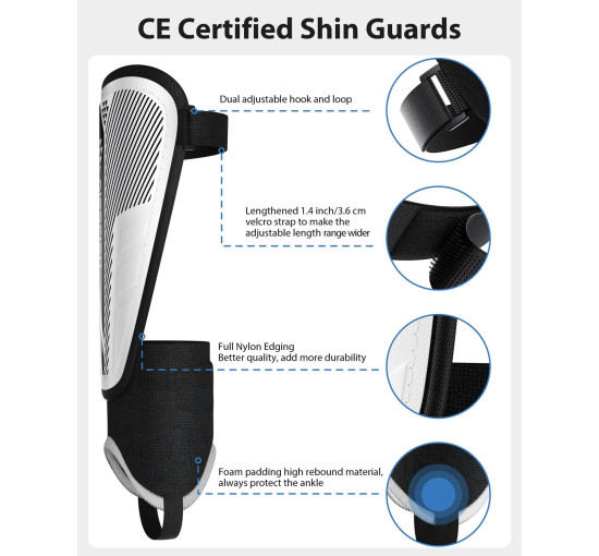 Модернізовані щитки AirsFish для гомілок для футболу для дітей, захисне спорядження, біло-чорний (2030)