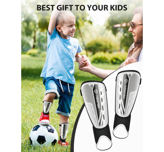 Модернізовані щитки AirsFish для гомілок для футболу для дітей, захисне спорядження, біло-чорний (2030)