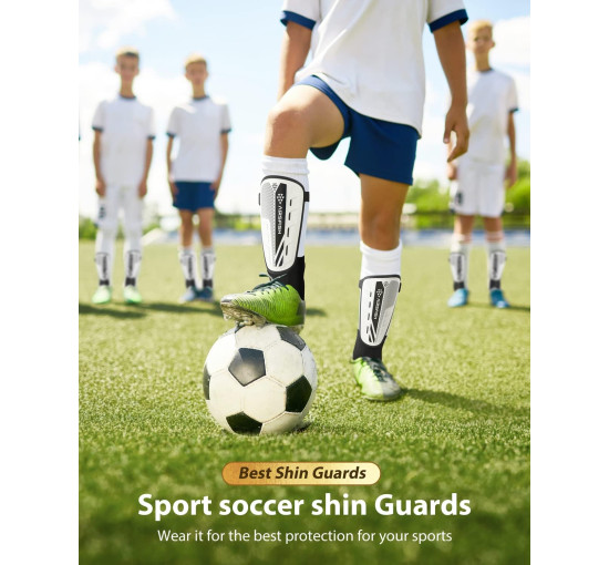 Модернізовані щитки AirsFish для гомілок для футболу для дітей, захисне спорядження, біло-чорний (2030)