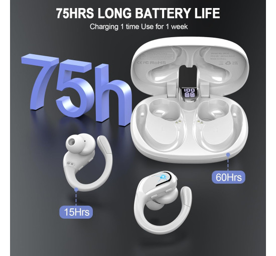 Бездротові навушники Ltinist BX29, 75H Bluetooth 5.3, для бігу з мікрофоном з шумопоглинанням ENC, IP7 3D Deep Bass, білі (0195)