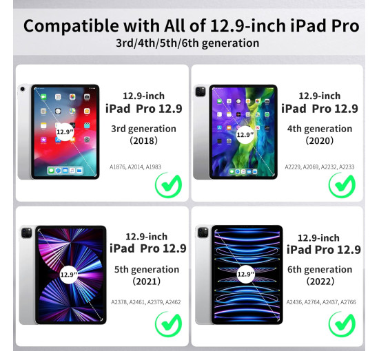 Чохол EasyAcc PGIPP13UN, сумісний з iPad Pro 12,9 дюймів 6-го/5-го/4-го/3-го покоління, з ТПУ та підставкою - чорний (2039)