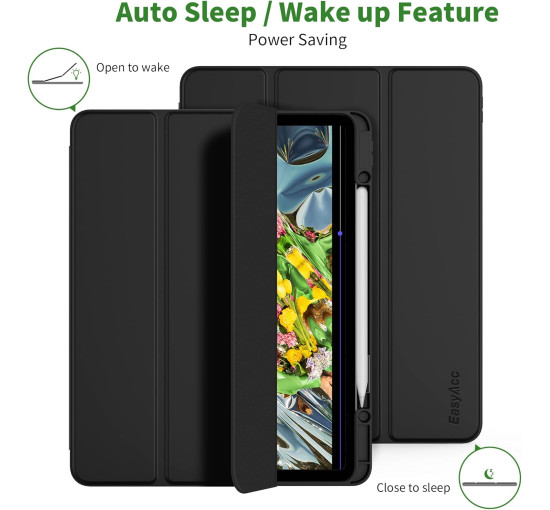 Чохол EasyAcc PGIPP13UN, сумісний з iPad Pro 12,9 дюймів 6-го/5-го/4-го/3-го покоління, з ТПУ та підставкою - чорний (2039)