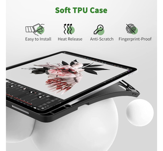 Чохол EasyAcc PGIPP13UN, сумісний з iPad Pro 12,9 дюймів 6-го/5-го/4-го/3-го покоління, з ТПУ та підставкою - чорний (2039)