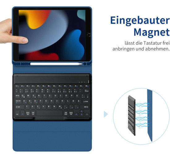 Чохол-клавіатура EasyAcc, сумісний з iPad 10.2 дюймів 9-го/8-го та 7-го поколінь із захисною плівкою, морський синій (2031)