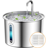 Фонтан для кошек Oneisall PWF 001 из нержавеющей стали, 2-литровые фонтаны для кошек, с тихим насосом и 3 фильтра, серебряный (0011)