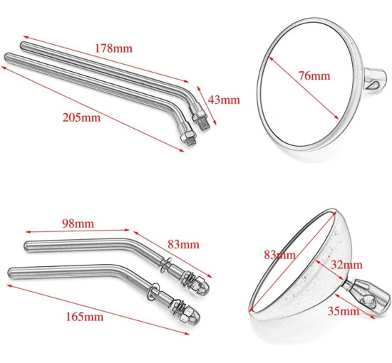 Алюмінієві чорні класичні бічні дзеркала GBAPYUSK заднього виду для мотоцикла (4052)