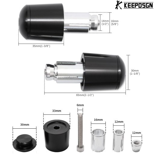 Алюмінієві заглушки керма мотоцикла KEEPDSGN FBA-EUYDEUJME165, чорні (4062)