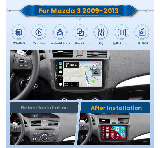 Автомагнітола Inefala 9 дюймів Android 15 для Mazda 3 2009-2013 (4105)