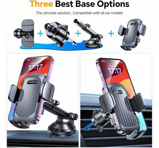 Автомобильный держатель для телефона Coolpow XP19, вращение на 360°, черный (2080)