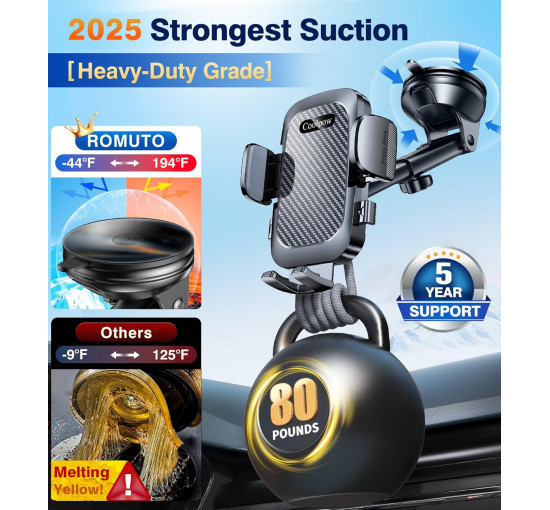 Автомобильный держатель для телефона Coolpow XP19, вращение на 360°, черный (2080)