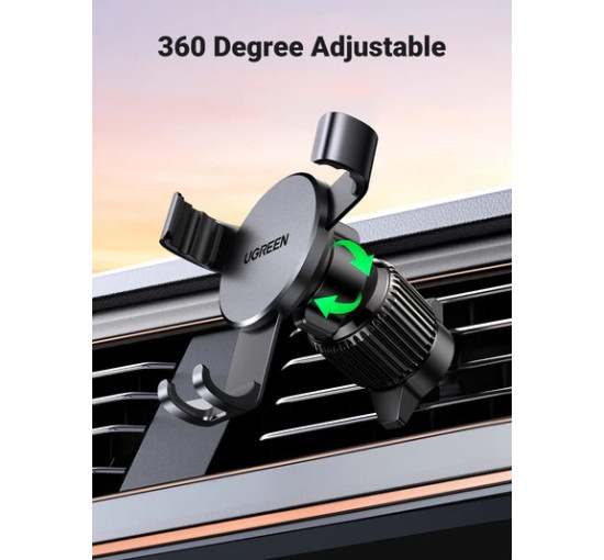 Автомобільний тримач для телефону UGREEN Auto Lock з регульованим поворотом на 360° через вентиляційний отвір, чорний (0022)