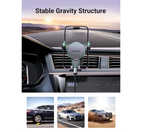 Автомобільний тримач для телефону UGREEN Auto Lock з регульованим поворотом на 360° через вентиляційний отвір, чорний (0022)