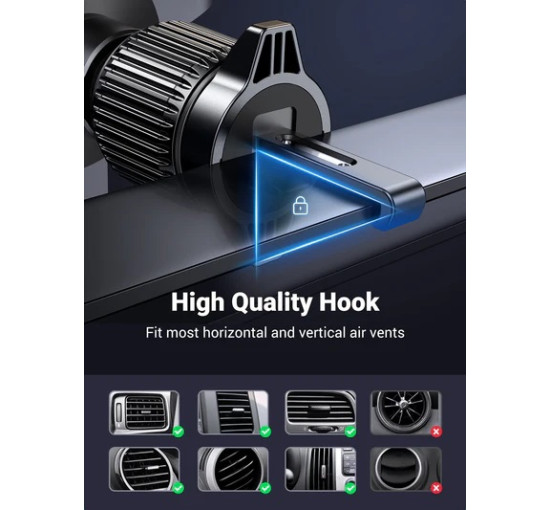 Автомобільний тримач для телефону UGREEN Auto Lock з регульованим поворотом на 360° через вентиляційний отвір, чорний (0022)