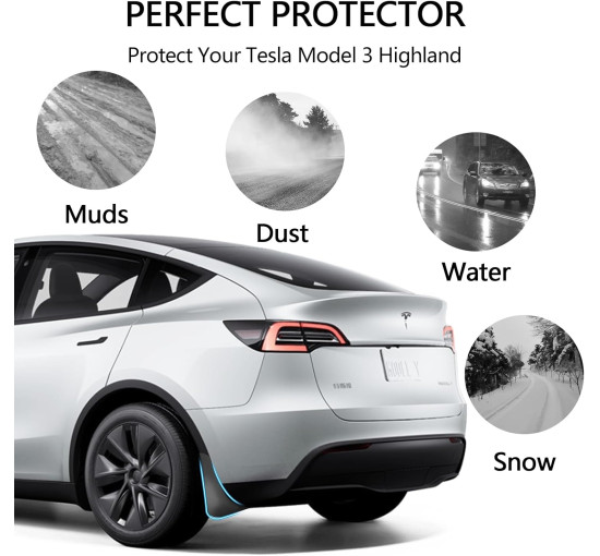 Бризковики Ywooon ‎YW-TSL-MudFlaps-M3-Highland для Tesla Model 3, чорні (4066)