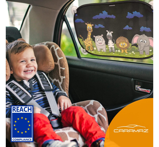 Дитячий автомобільний сонцезахисний тент CARAMAZ Animal_cups із захистом від сонця 48 x 30 см з присоскою (2144)