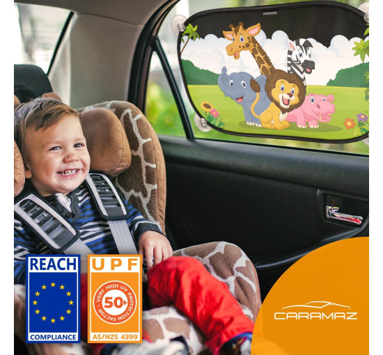 Дитячий автомобільний сонцезахисний тент CARAMAZ Safari_cups25 із захистом від сонця 48 x 30 см з присоскою (2143)