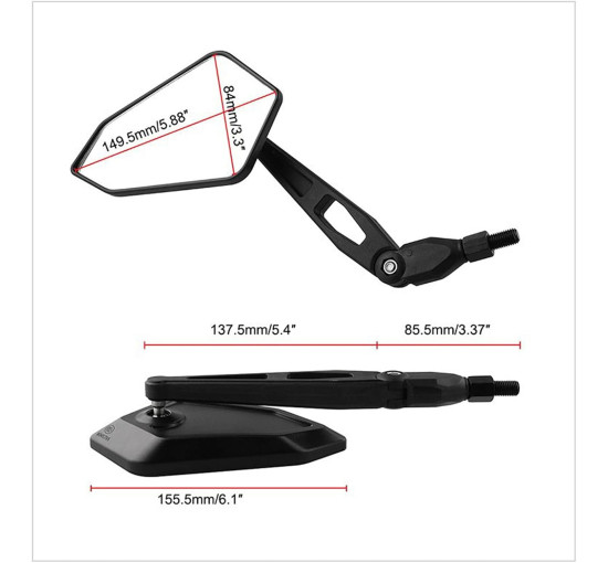 Дзеркало заднього виду UBAKWE для мотоцикла, чорне (4038)