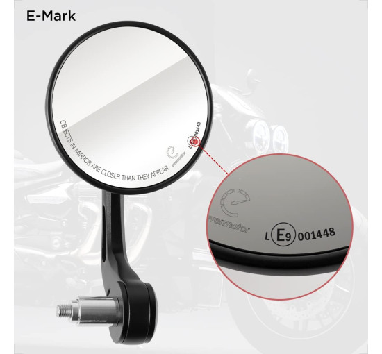 Evermotor Дзеркало заднього виду для мотоцикла, 360°, сумісне з кермом 22 мм, чорне (5021)