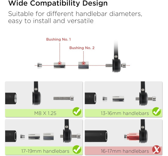 Evermotor Дзеркало заднього виду для мотоцикла, 360°, сумісне з кермом 22 мм, чорне (5021)