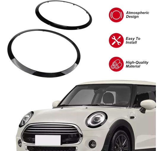 JAOGAUS пара міні-кільце для фар ‎FD002, сумісні з BMW Mini Cooper, глянцевий чорний (5025)