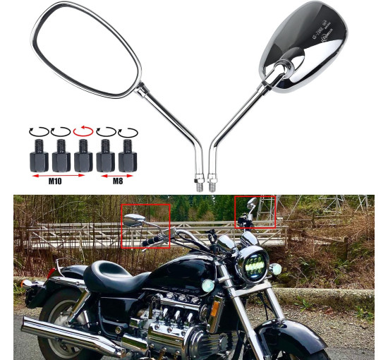 Хромоване дзеркало заднього виду BREDUXSER ‎JRTEU508 на кермі мотоцикла M10 M8 (2170)