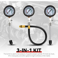 Комплект для вимірювання тиску Auto Dynasty 8PCS 3-в-1 точний інструмент для вимірювання тиску в циліндрі 0-300 Psi (0001)