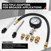 Комплект для измерения давления Auto Dynasty 8PCS 3-в-1 точный инструмент для измерения давления в цилиндре 0-300 Psi (0001)