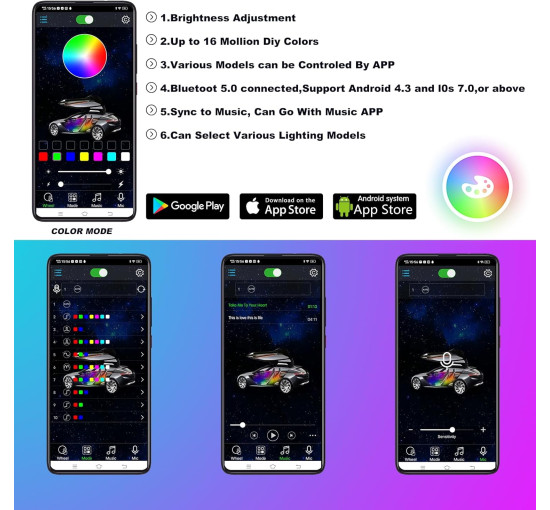 Комплект підсвічування Kairiyard HY-Underglow-02 Dream Color Chasing для автомобіля, 4шт (3185)