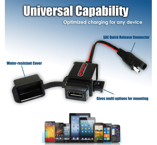 Комплект USB-портів MOTOPOWER MP0609A для мотоцикла 3.1A, адаптер SAE-USB для мотоцикла (0193)