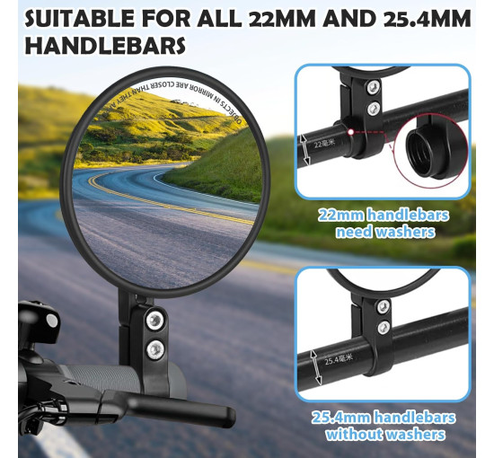 MeYuxg комплект із 2 круглих дзеркал MYX-HSJ2pc-034-BJ20 на торці керма, чорний (5064)