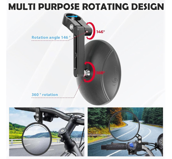 MeYuxg комплект із 2 круглих дзеркал MYX-HSJ2pc-034-BJ20 на торці керма, чорний (5064)