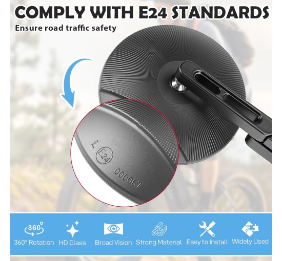 MeYuxg комплект із 2 круглих дзеркал MYX-HSJ2pc-034-BJ20 на торці керма, чорний (5064)