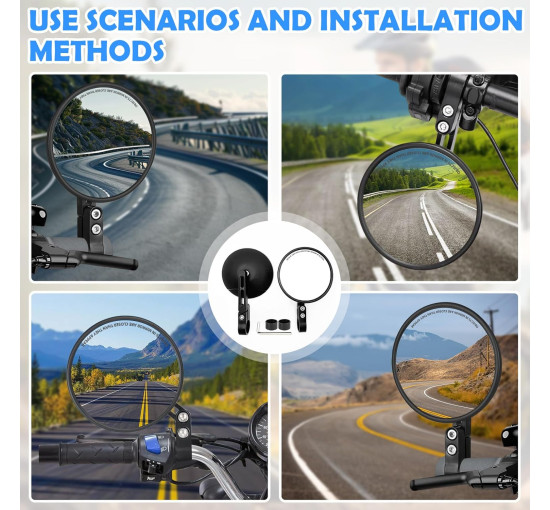 MeYuxg комплект із 2 круглих дзеркал MYX-HSJ2pc-034-BJ20 на торці керма, чорний (5064)