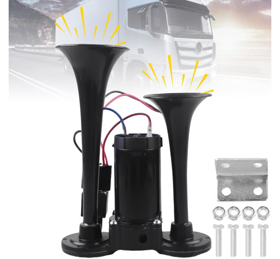 Подвійний трубний пневматичний клаксон GBKDQQ GMT263-laba з компресором для вантажівок (2145)