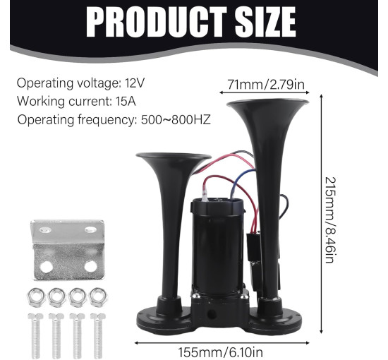 Подвійний трубний пневматичний клаксон GBKDQQ GMT263-laba з компресором для вантажівок (2145)