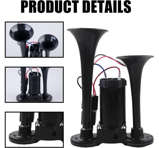 Подвійний трубний пневматичний клаксон GBKDQQ GMT263-laba з компресором для вантажівок (2145)