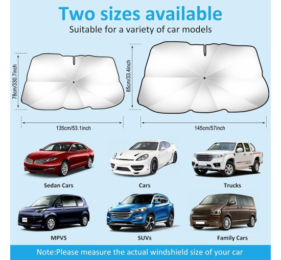 Сонцезахисний козирок Seachrgif для лобового скла автомобіля із захистом від ультрафіолету 145 x 85 см чорний (2147)