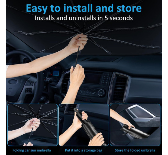 Сонцезахисний козирок Seachrgif для лобового скла автомобіля із захистом від ультрафіолету 145 x 85 см чорний (2147)