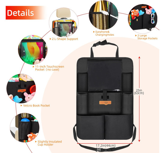 SURDOCA Оновлений автомобільний органайзер GD-Black01 з 11-дюймовим тримачем для планшета, чорний (5085)