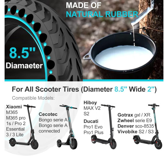 Суцільні шини BANGTING 2 шт. 8,5x2 дюйма для електричного самоката, шина 8 1/2 x2 (3062)