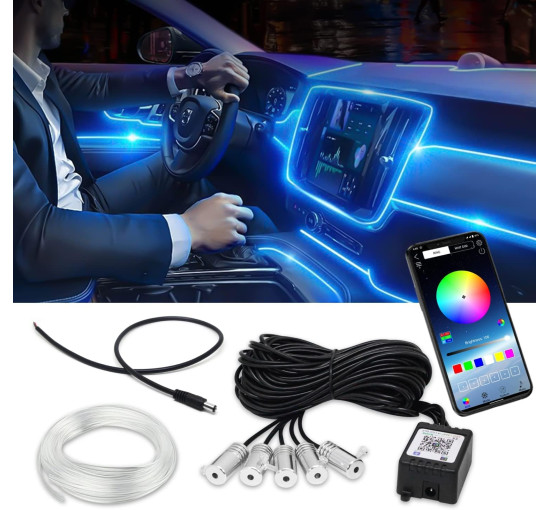 Світлодіодні стрічки Generic ANSB_110 для салону автомобіля з різнокольоровим підсвічуванням 5 в 1 RGB (3187)