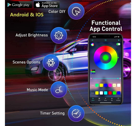 Світлодіодні стрічки Generic ANSB_110 для салону автомобіля з різнокольоровим підсвічуванням 5 в 1 RGB (3187)