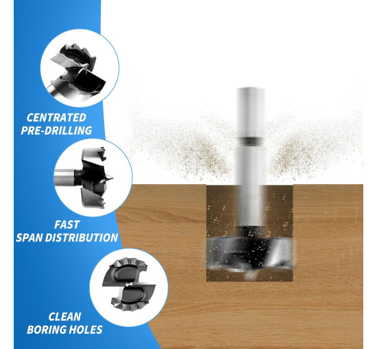 Свердло Форстнера HAIMAYEE 19 мм  плоскокриле свердло з багатьма зубцями для дерева (4135)