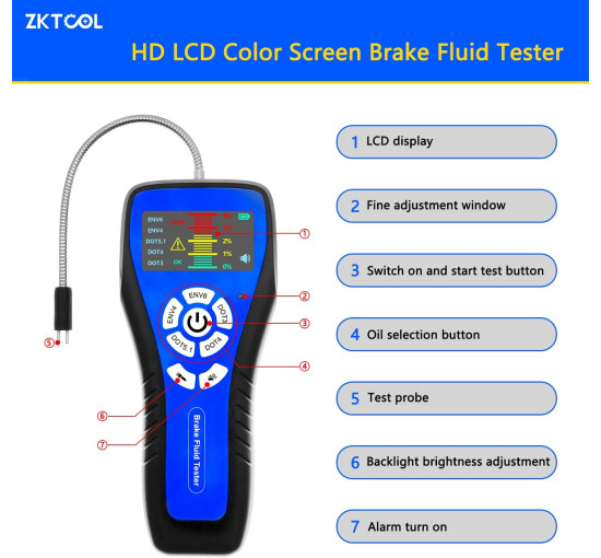 Тестер гальмівної рідини ZKTOOL ZKEU399, для DOT3 DOT4 DOT5.1 ENV6 ENV4 (4149)