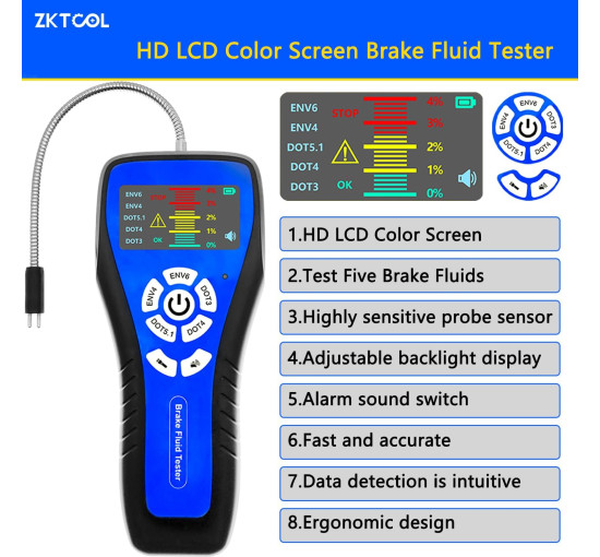 Тестер гальмівної рідини ZKTOOL ZKEU399, для DOT3 DOT4 DOT5.1 ENV6 ENV4 (4149)