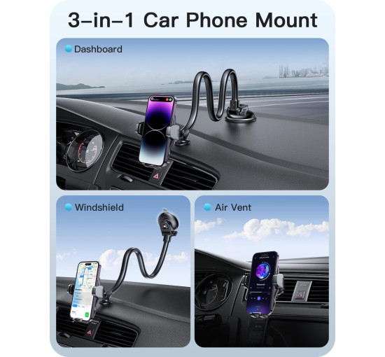 Тримач для мобільного телефону APPS2Car H3S-S1L/AV2S+ для лобового скла, чорний (3029)